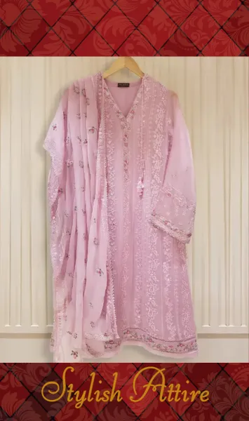 ORIGINAL AGHA NOOR TWO PIECE PURE CHIFFON HEAVILY EMBROIDERED (SHIRT ALONG WITH DUPATTA) 